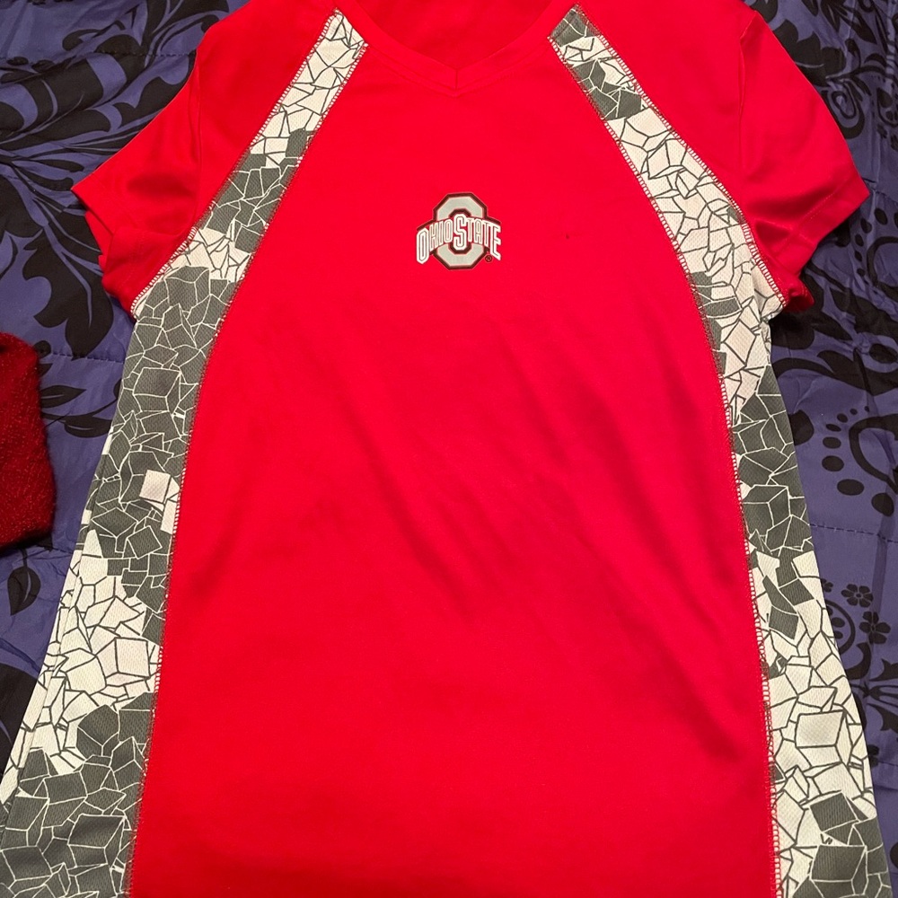 Red Ohio State T-Shirt with Geometric Accents